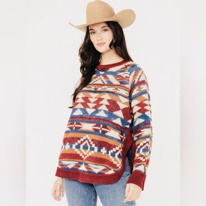 EUC Cotton & Rye Oversized Western Aztec Print Concho Button Sweater